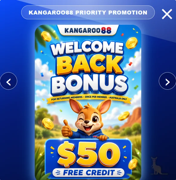 Kangaroo88 welcome back bonus $50 credit