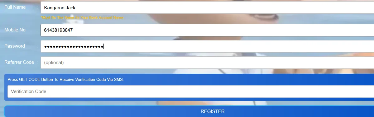 Kangaroo88 casino registration form